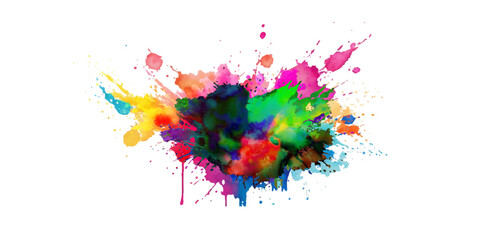 Bright colorful watercolor splash splatter stain brush strokes on white background. Modern vibrant aquarelle spot. Rainbow trendy isolated design on white. Element. Vector watercolor illustration.	