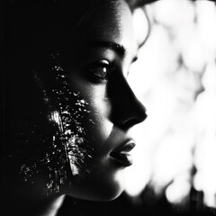 Black and white portrait of young woman.