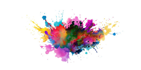 Bright colorful watercolor splash splatter stain brush strokes on white background. Modern vibrant aquarelle spot. Rainbow trendy isolated design on white. Element. Vector watercolor illustration.	
