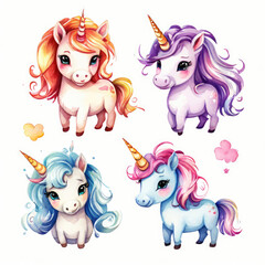 Set of cute unicorns fantasy animals.