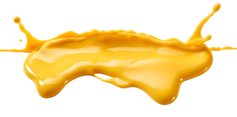 Melted yellow cheese isolated on transparent background. Cheese splash