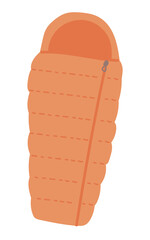 Sleeping bag in flat design. Comfortable camping warm outdoor bedding. Vector illustration isolated.