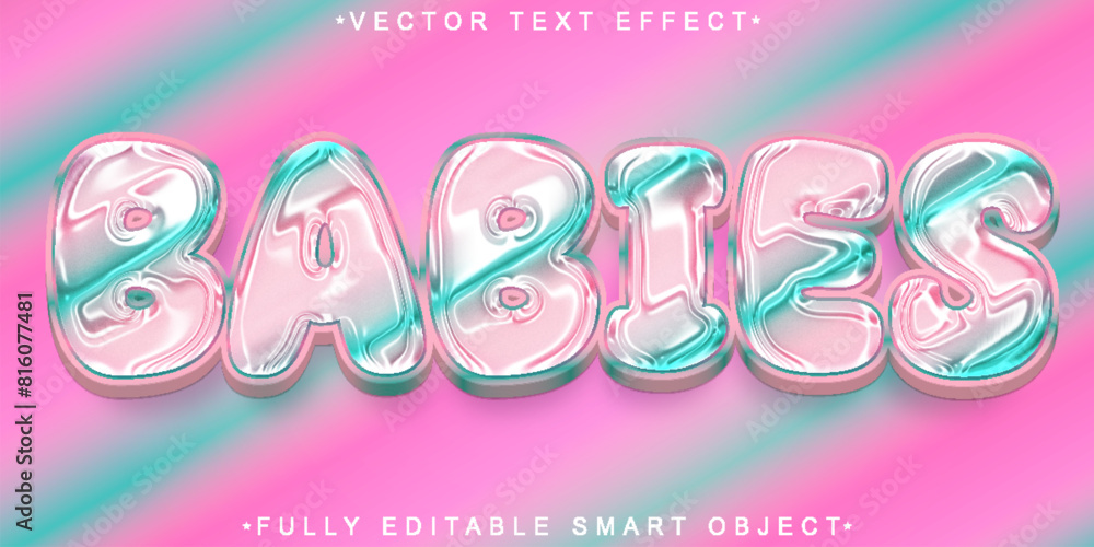 Poster cute colorful shiny babies vector fully editable smart object text effect
