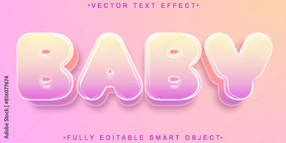 Poster cute soft pastel baby vector fully editable smart object text effect