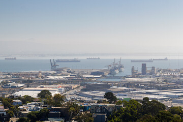 the iconic and breathtaking cityscape panoramic view from above a hill at bernal heights in san Francisco after to sunrise, California