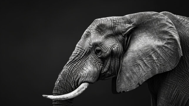 Black and white portrait of an Elephant. World Elephant Day concept, wildlife conservation campaigns and educational materials.