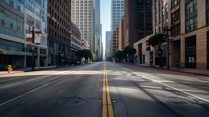 Empty streets in Downtown Los Angeles cause the  coronavirus pandemic emergency : Generative AI