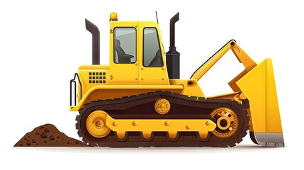 Fototapeta premium Vibrant Yellow Bulldozer Sculpted in Snow White Landscape