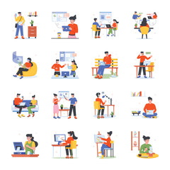 People Working Flat Character Icons