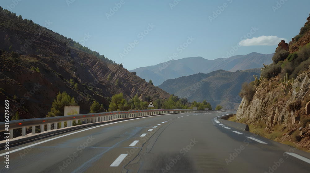 Aufkleber landscape of empty highway on mountain in morocco : generative ai