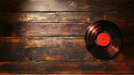 Melodic Memories: Vinyl Record Resting on Wooden Earth