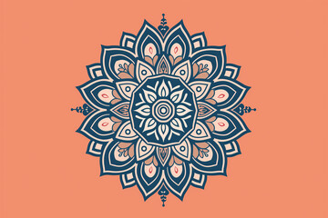 Summer Flower mandala on orange background. Festive folk floral illustration