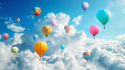 A colorful hot air balloon filled with people is flying in the sky