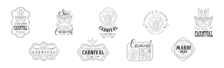 Carnival Hand Drawn Monochrome Mardi Gras Event Promotion Signs Vector Set © topvectors