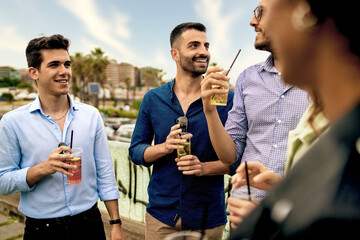 Group of Friends Having Drinks - Outdoor Social Gathering