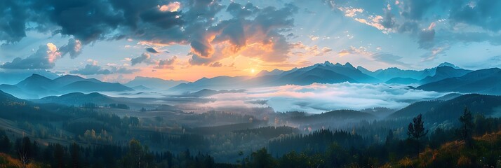 Mountains landscape under morning sky with clouds realistic nature and landscape