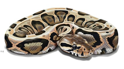 Fototapeta premium Elegance Uncoiled: Ball Python Slithering on White Canvas
