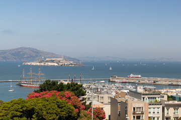 view from the Russian Hill to the famous Alcatraz island with the jail