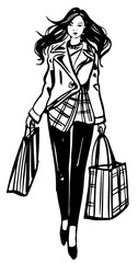 Girl Shopping Line Drawing