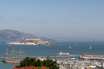 view from the Russian Hill to the famous Alcatraz island with the jail