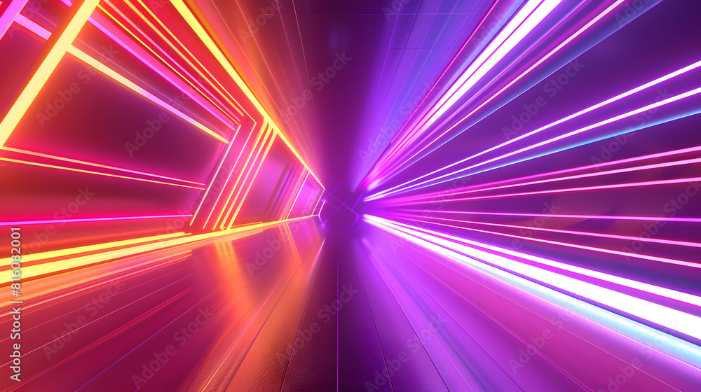 Poster 3d rendering glowing lines neon lights abstract psychedelic background ultraviolet vibrant colors High quality photo : Generative AI