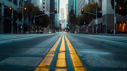 Empty streets in Downtown Los Angeles cause the  coronavirus pandemic emergency : Generative AI