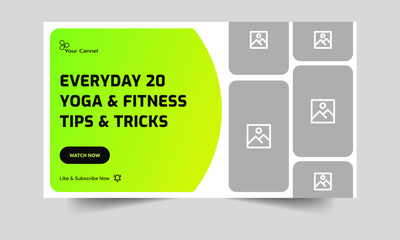Trendy video thumbnail banner design, daily tips and tricks for body fitness thumbnail banner design, editable vector eps 10 file format