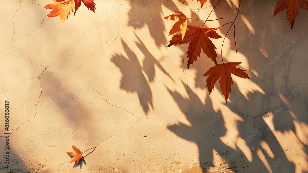 Poster autumn background with shadow of the maple tree leaves on a wall abstract autumnal scene : generativ
