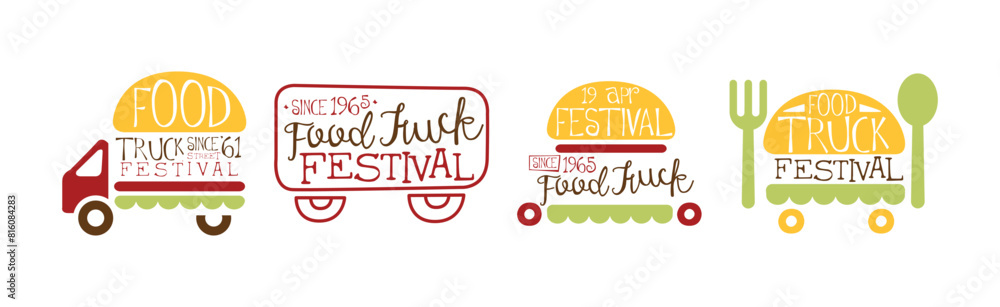 Sticker Food Truck Festival Logo and Label Design Vector Set