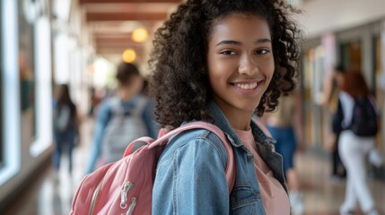 Fototapeta premium A Cheerful Student in the Hallway
