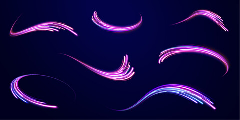 Racing cars dynamic flash effects city road with long exposure night light. Colorful Light Trails, Long Time Exposure Motion Blur Effect. 