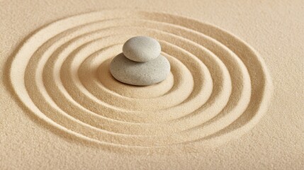 Zen stones stack on sand, Japanese garden, stability and balance