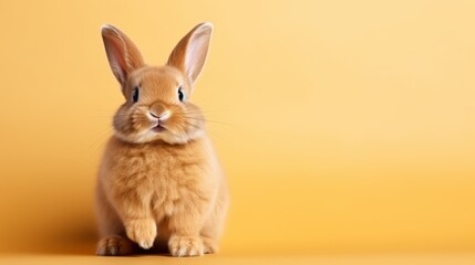 Obraz premium cute animal pet rabbit or bunny brown color smiling and laughing isolated with copy space for easter background, rabbit, animal, pet, cute, fur, ear, mammal, background, celebration, generate by AI