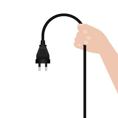 Unplug. Hand Unplugging Electric Plug from Electric Socket. Save Energy and Electricity Concept. Vector Illustration. 