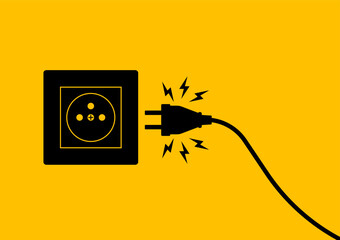 Electricity Short Circuit Symbol. Electric Shock. Broken Electric Socket with Spark. Vector Illustration. 