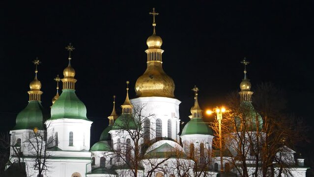 Golden cupolas of Saint Sophia Cathedral or Sophia of Kiev in Ukraine, ancient historical monument of Kievan Rus. Today it is one of city best known landmarks