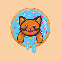 Cat donut logo design, vector logo design, illustration 