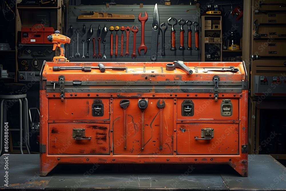 Poster a trunk with tools on it in a garage
