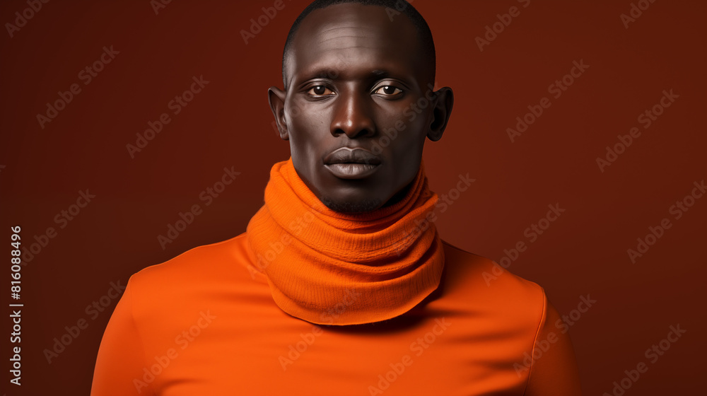 Wall mural portrait of a south sudanese, orange background - Wall murals