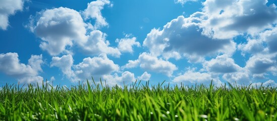 Fototapeta premium blue sky white cloud and grass field sunlight morning