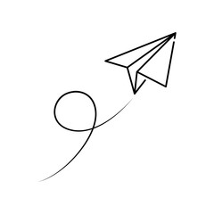 continuous line paper airplane airplane on a white background Vector business travel abstract illustration