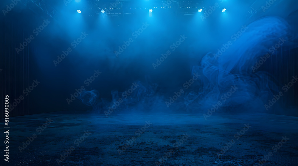 Poster a dark empty street dark blue background an empty dark scene neon light spotlights the asphalt floor