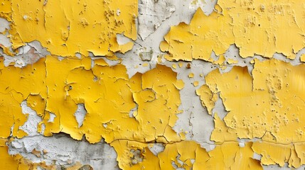 A close up of peeling yellow paint on a wall