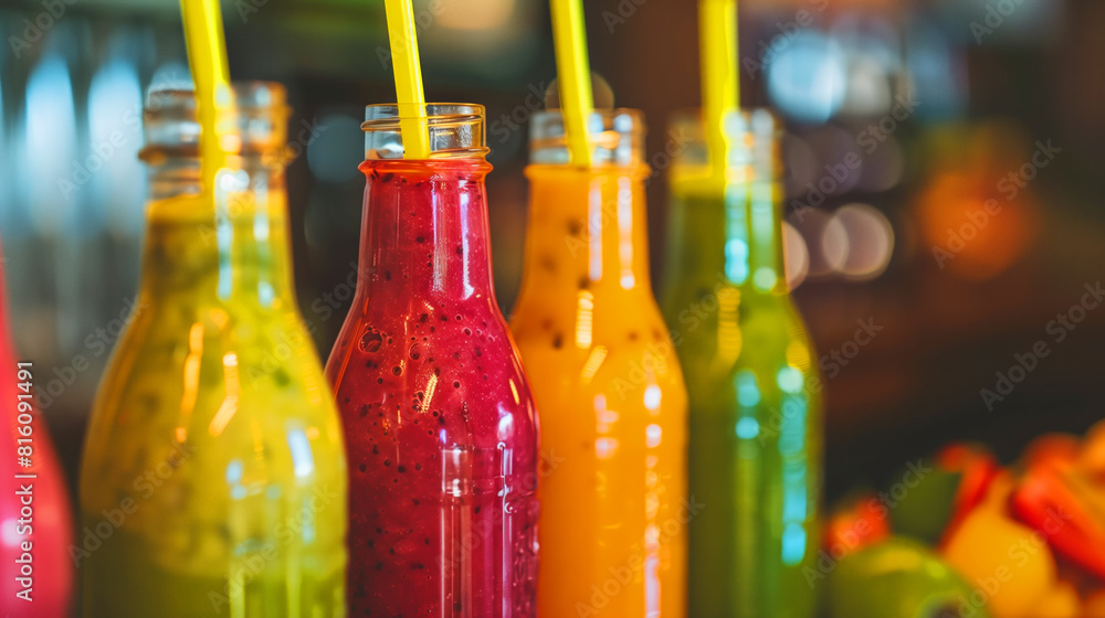 Aufkleber a row of colorful smoothies with straws in them. the smoothies are in different colors. row of healt