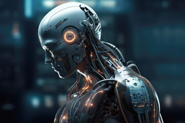 generated illustration of portrait of male colorful humanoid robot