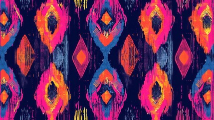Colourful seamless pattern ethnic Ikat abstract background art.Illustration