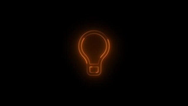 Neon glowing brown color tool tip bulb icon on black background animation