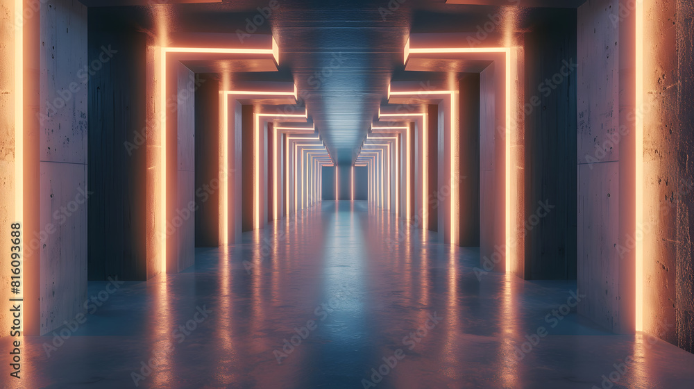 Poster abstract futuristic empty floor and room scifi corridor with light for showcaseroominteriordisplay p