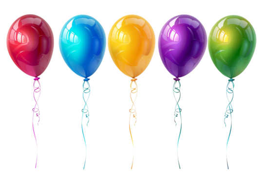 Five colorful balloons.