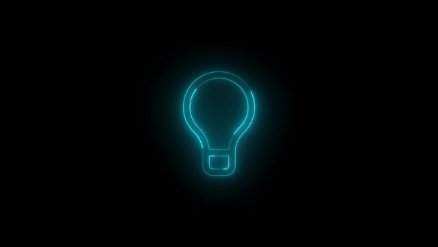 Neon glowing cyan color tool tip bulb icon on black background animation